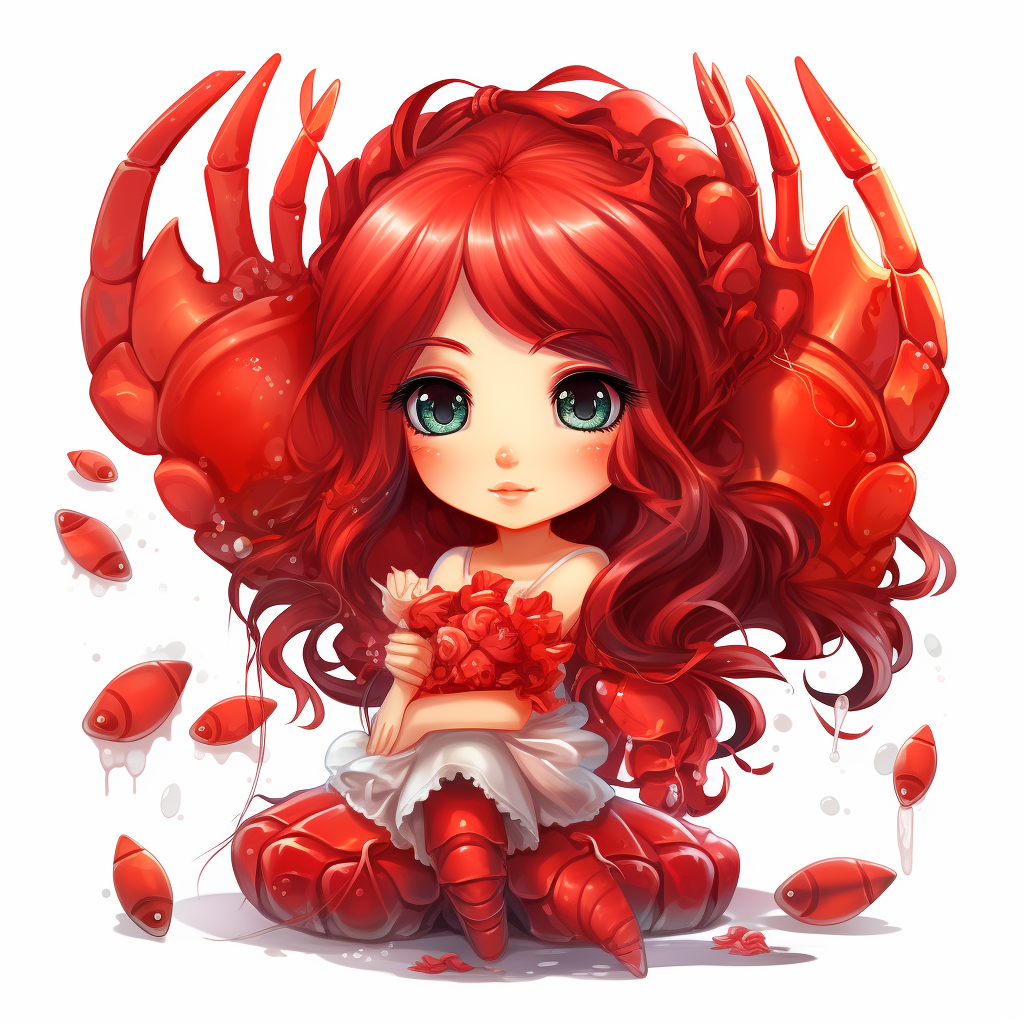 Charming lobster girl cartoon on white background