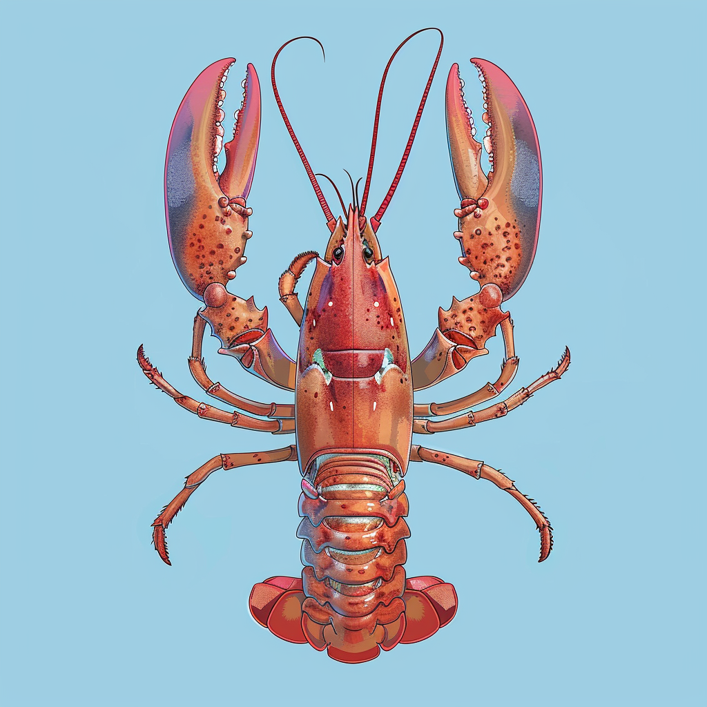 Lobster top view on ghibli blue background