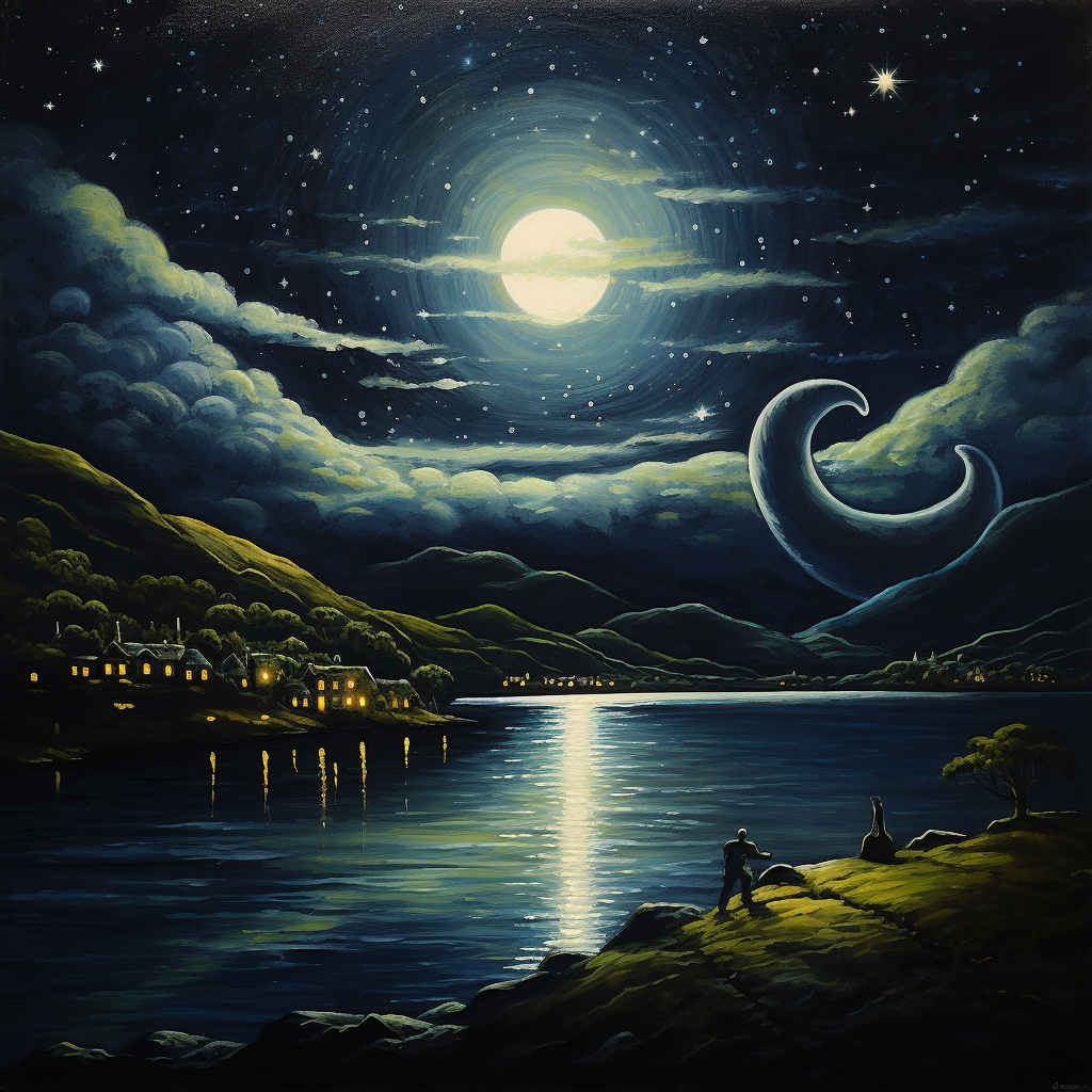 Enigmatic Loch Ness Monster in a Moonlit Night