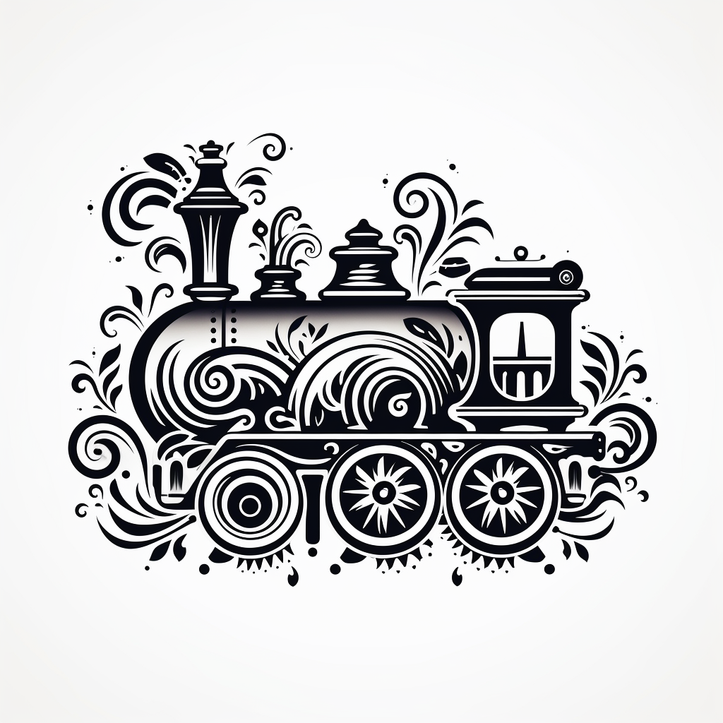 Locomotive ornament minimal symbol in black and white