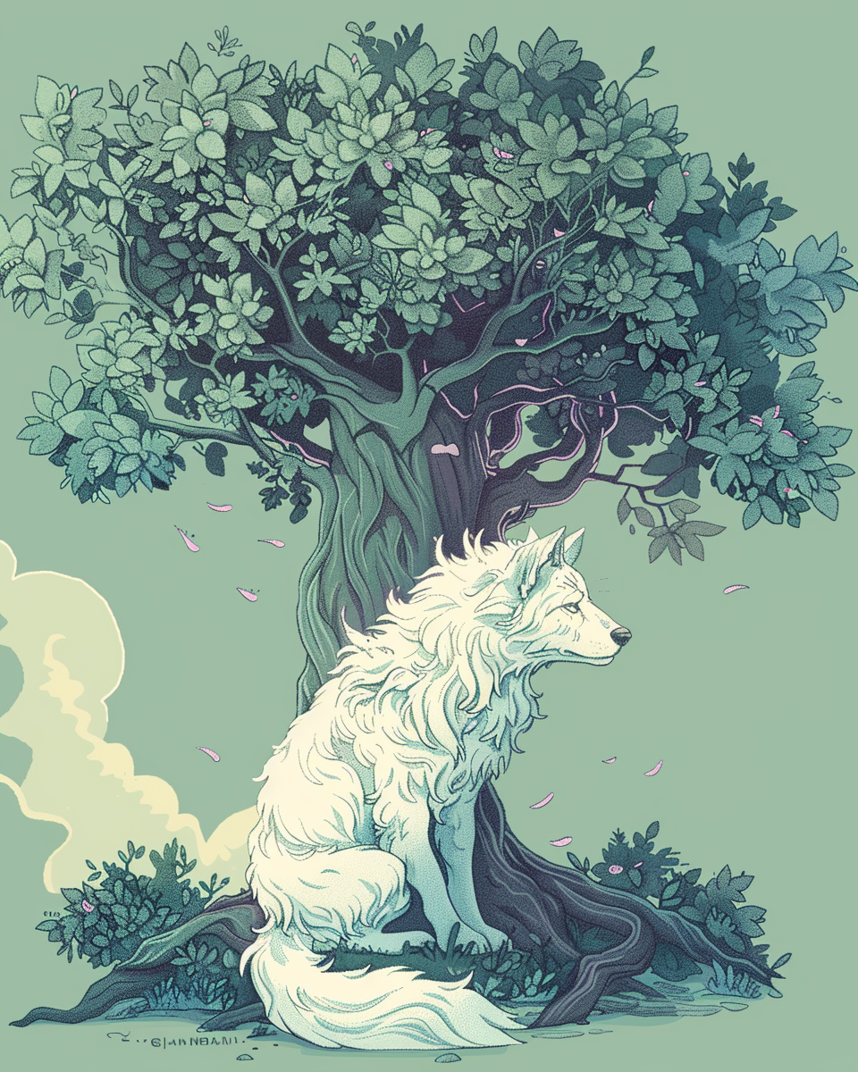 Fenrir sitting by Yggdrasil