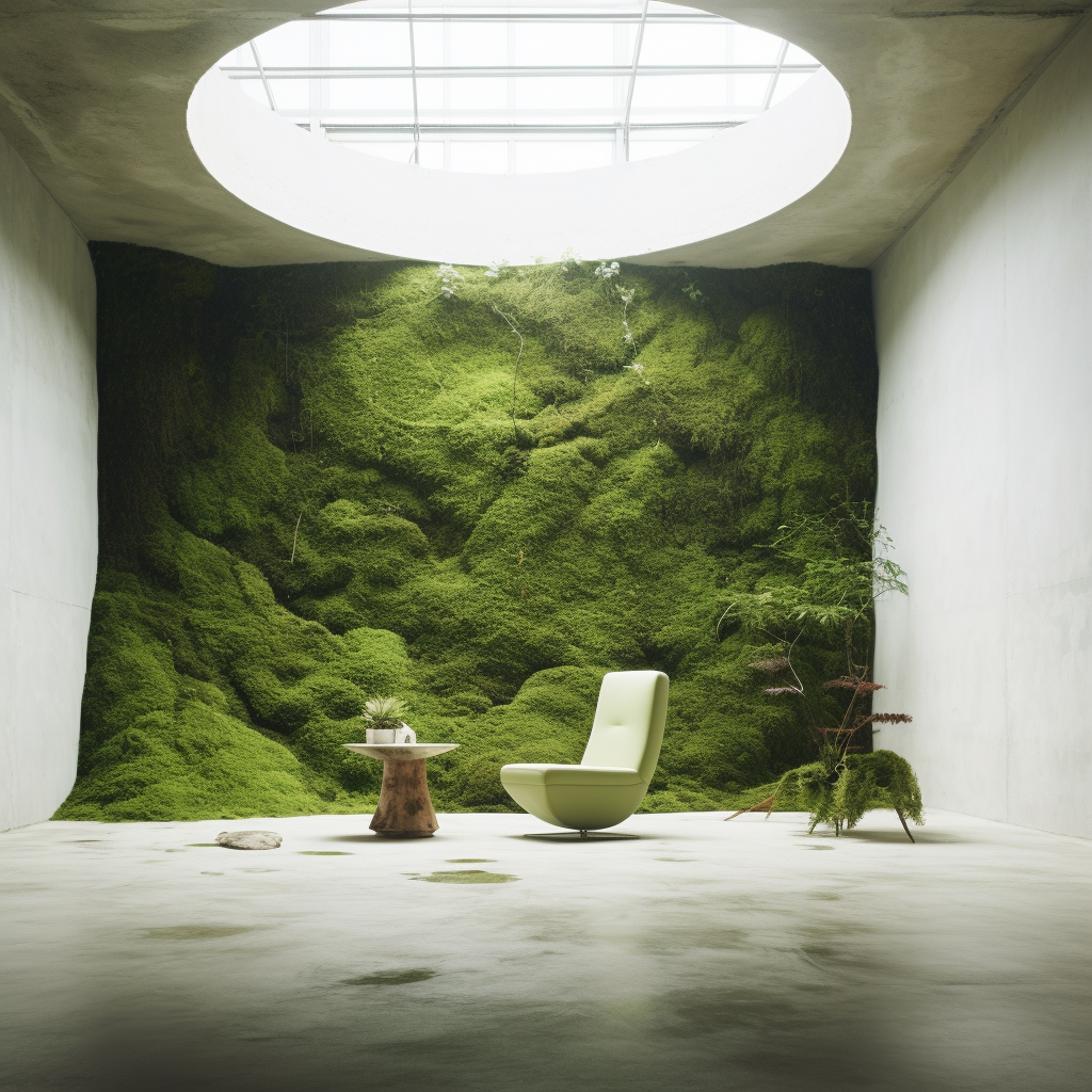 Modern loft with moss and plants