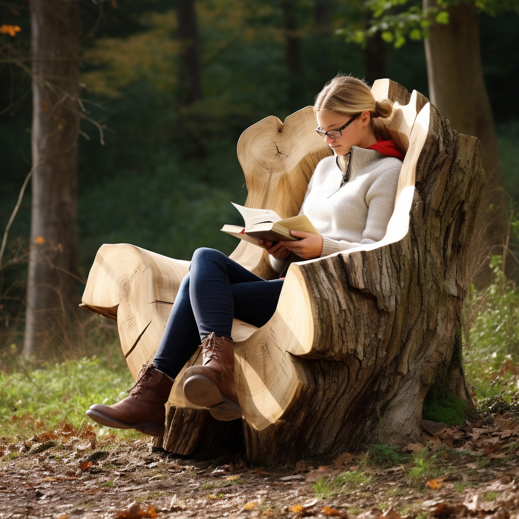 Rustic log chair for reading