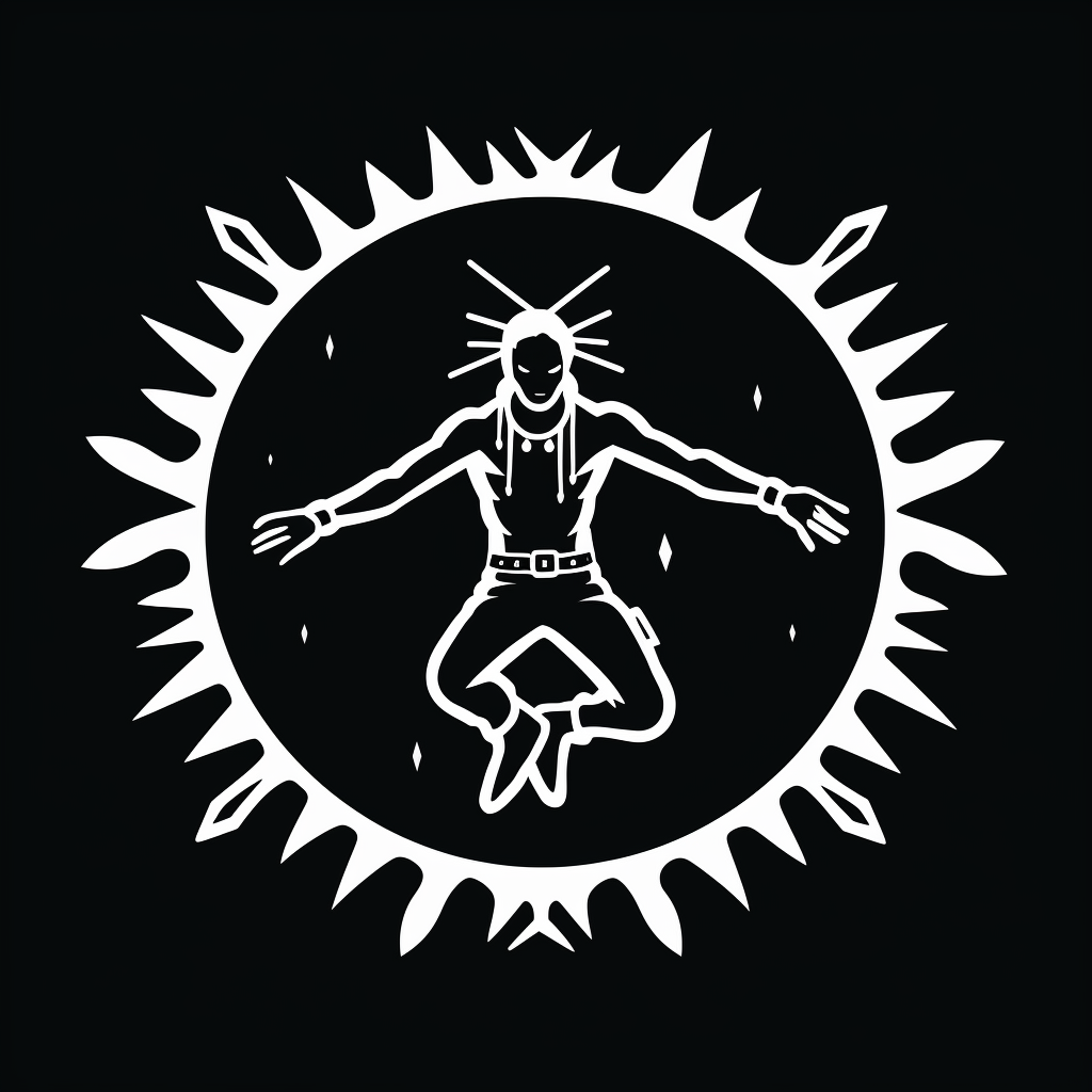 Logo with Native American symbols and Taino man levitating in space