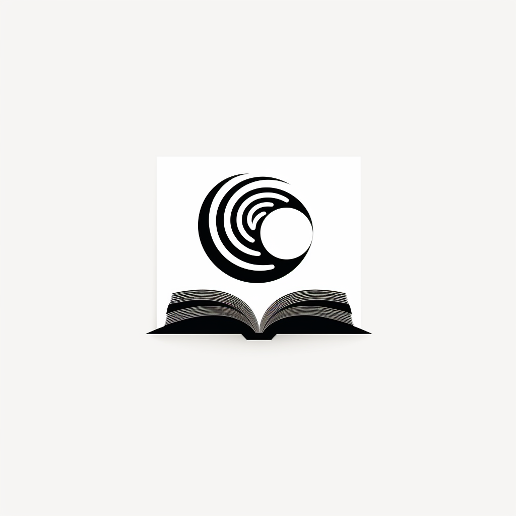 Black and white logo book in circle