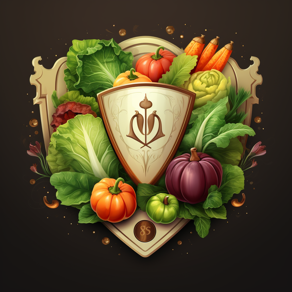 Shield logo with realistic vegetables