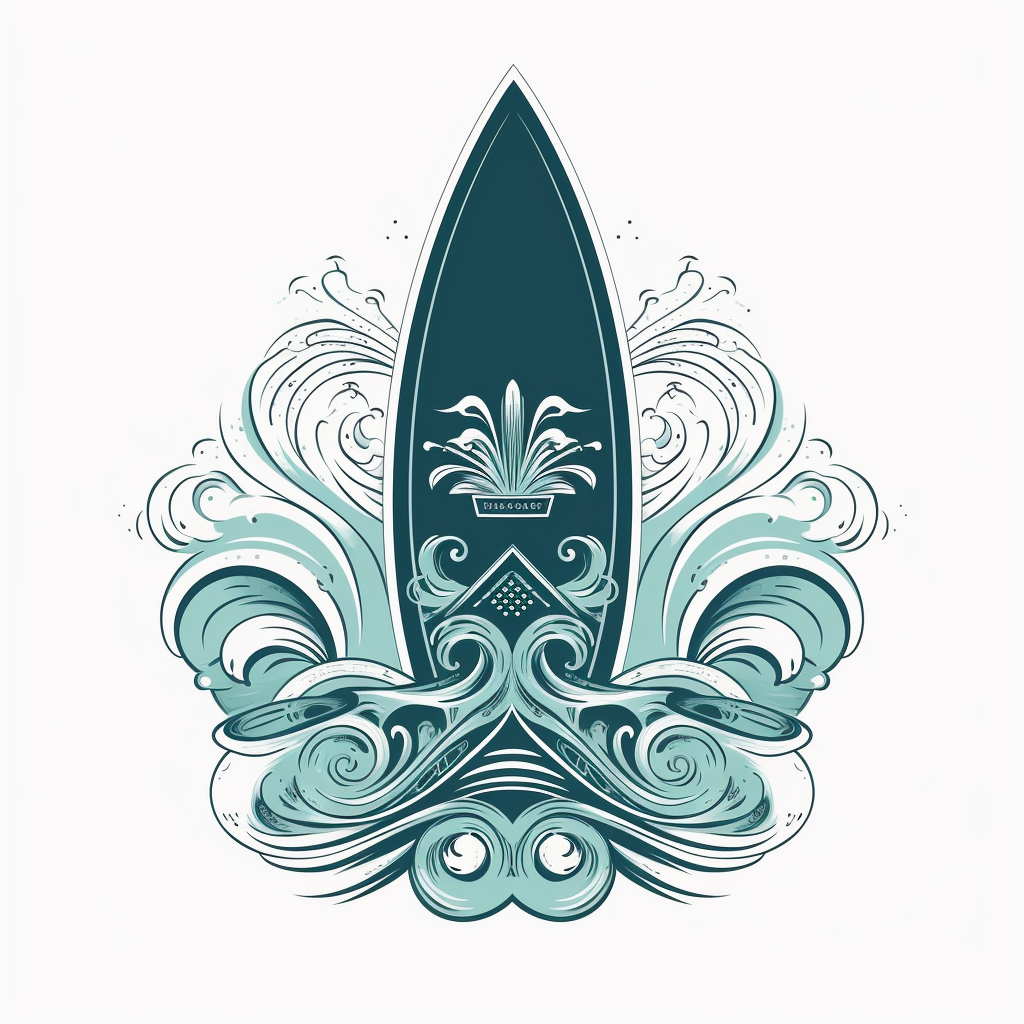 Minimalist surfboard logo with waves