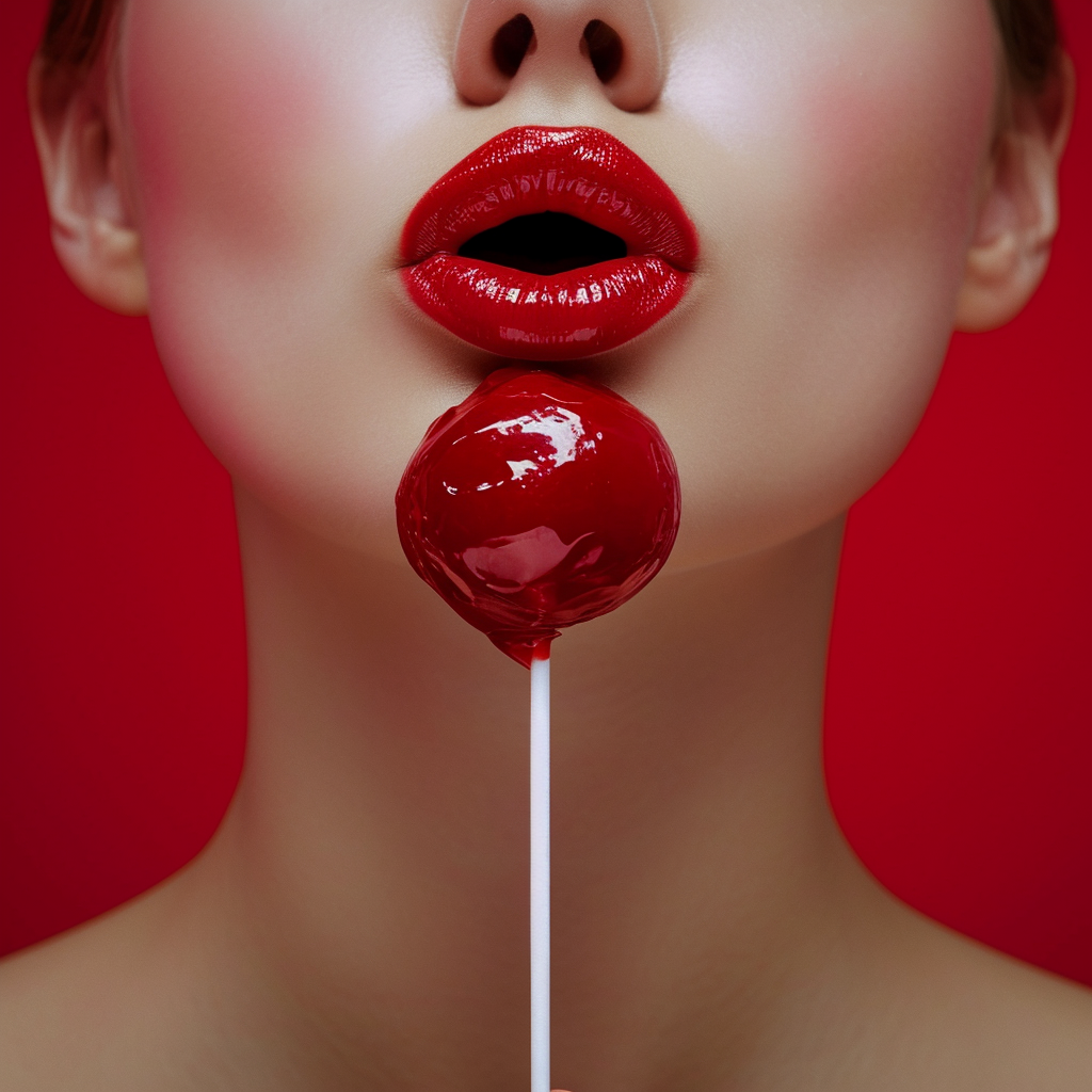 Lollipop in mouth red lips