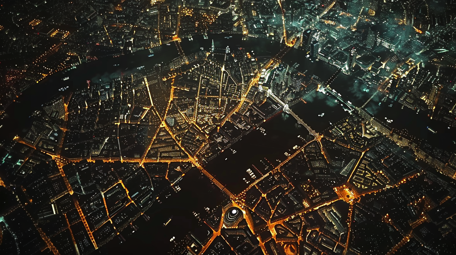 London UK Aerial View Night