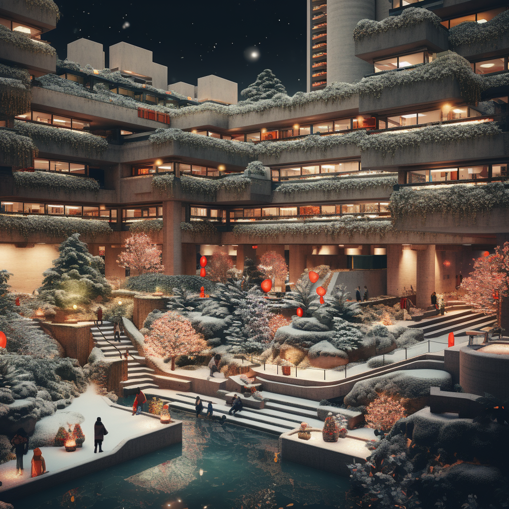 Illustration of London Barbican Center in December