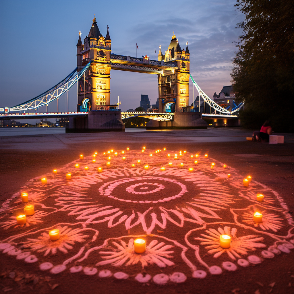 Beautiful Diwali Rangoli Design with London Bridge