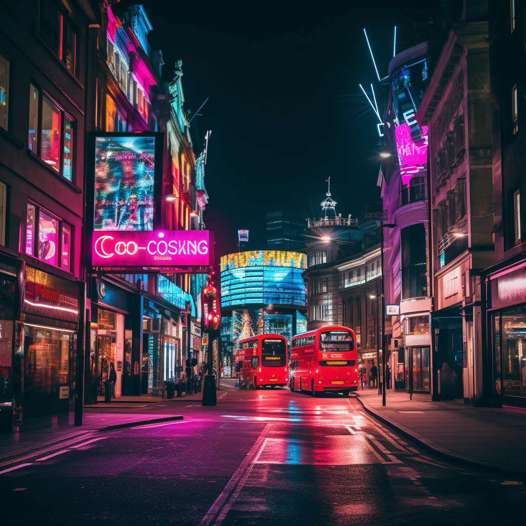 Neon-themed London with Hat Shop