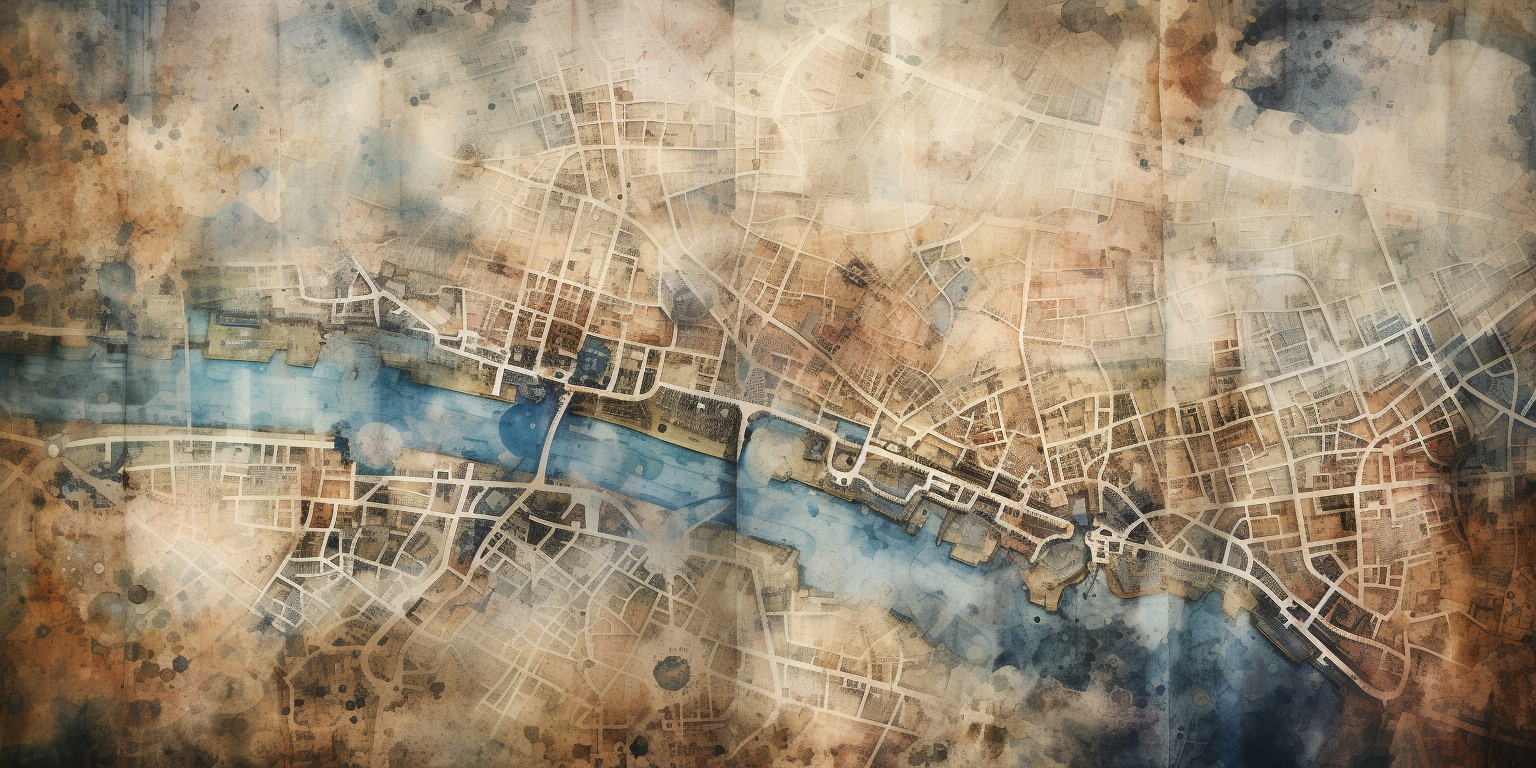 Shakespearean-era map of London in watercolour