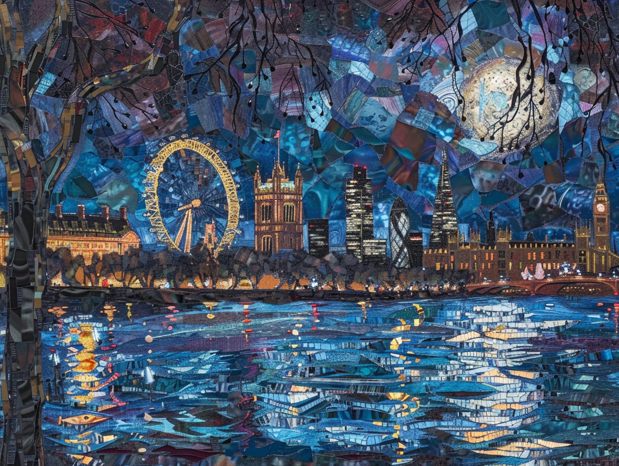 London skyline night mosaic art