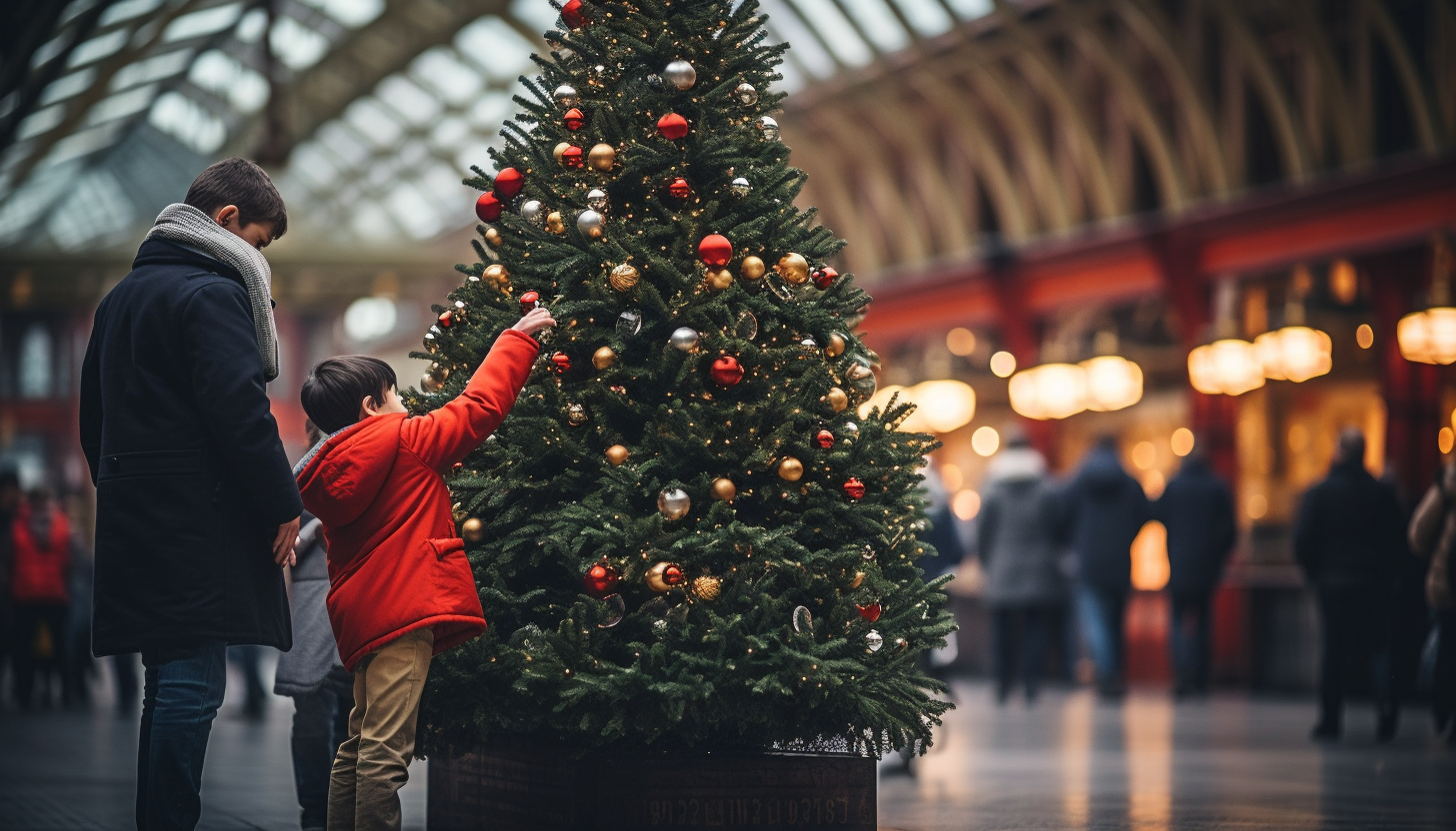 Festive Christmas tree in London train station