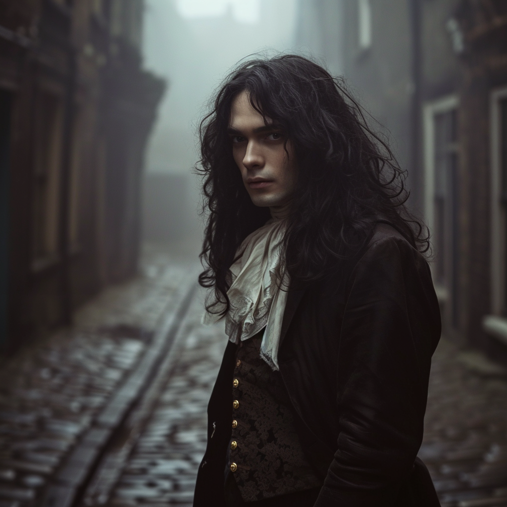 Dark-haired vampire in London streets