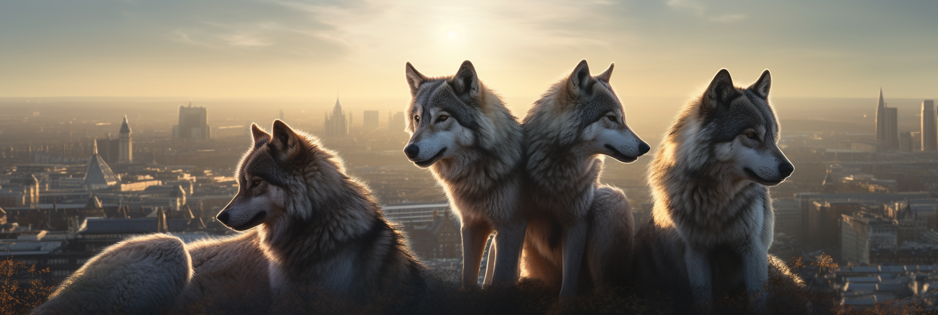 Photo Realistic Wolves in London Skyline