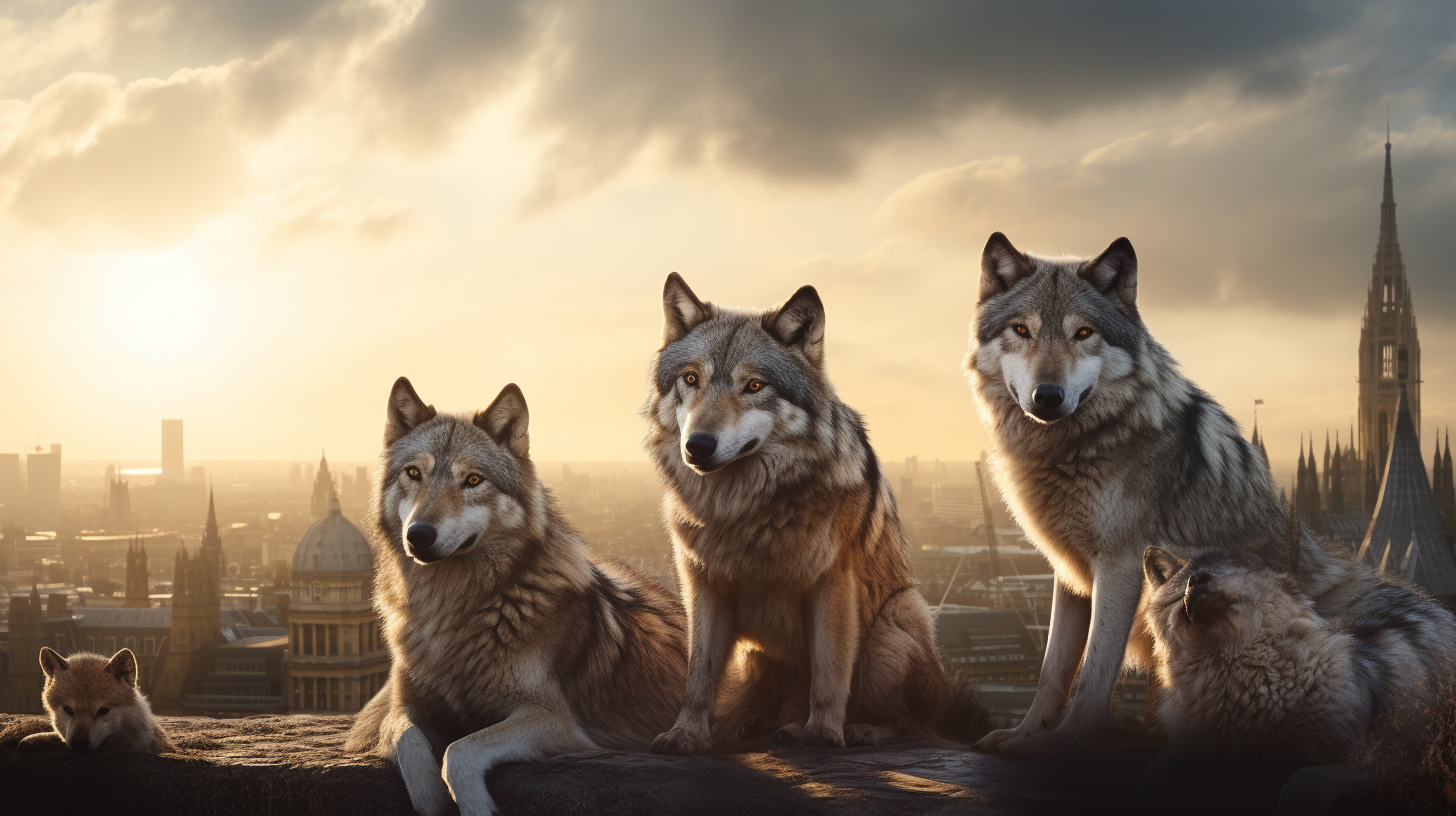 Wolves in London Skyline during Daylight