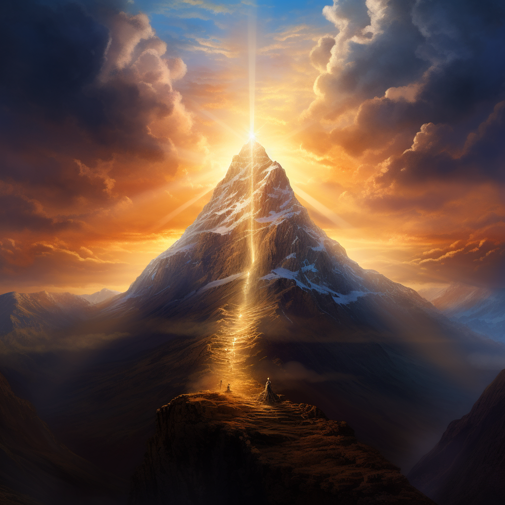 Lone mountain with blinding golden light