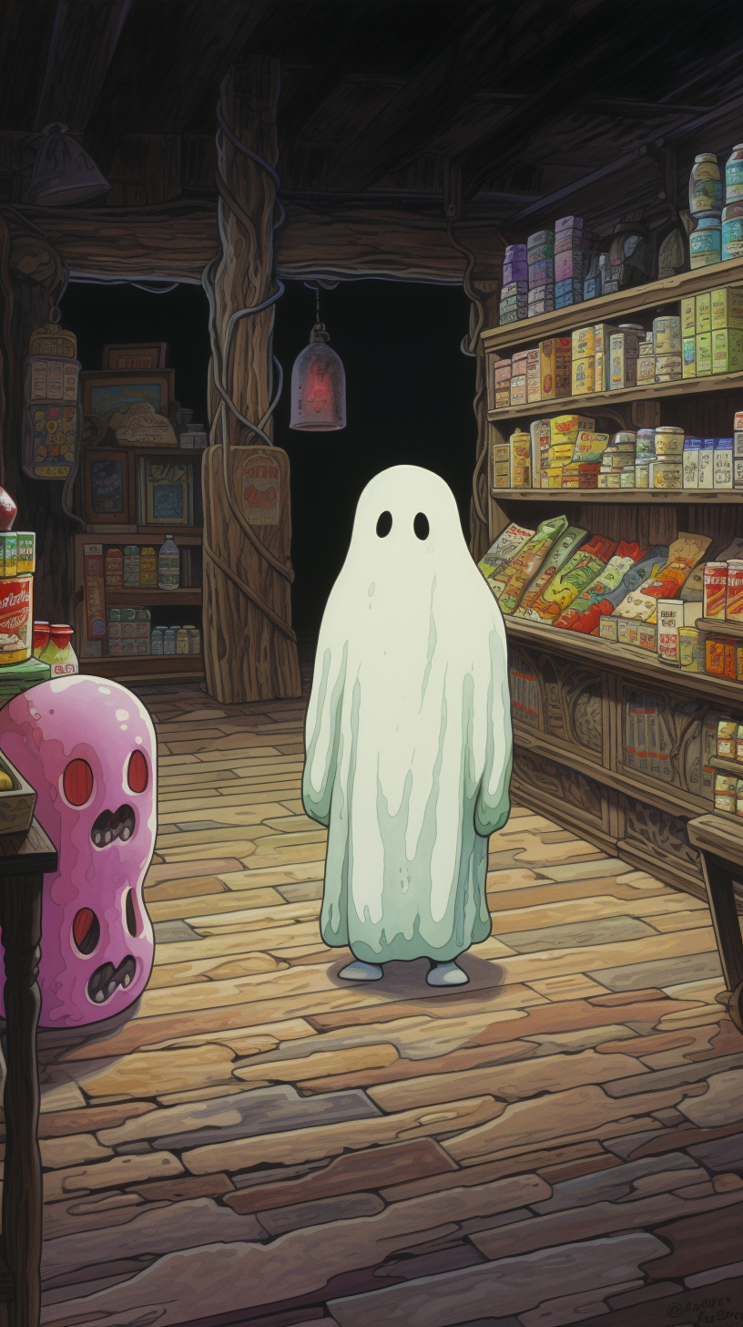 Lonely Cute Ghost in Abandoned Grocery Store