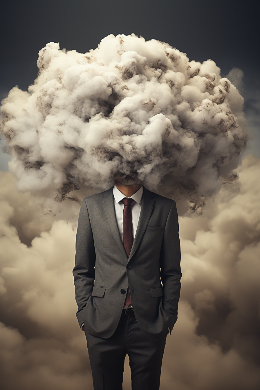 Loneliness and Depression depicted with a cloud on a man's head