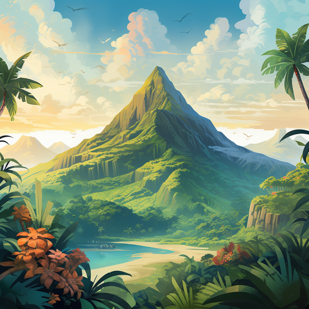 Scenic Tropical Landscape with Lonely Mountain  ??️