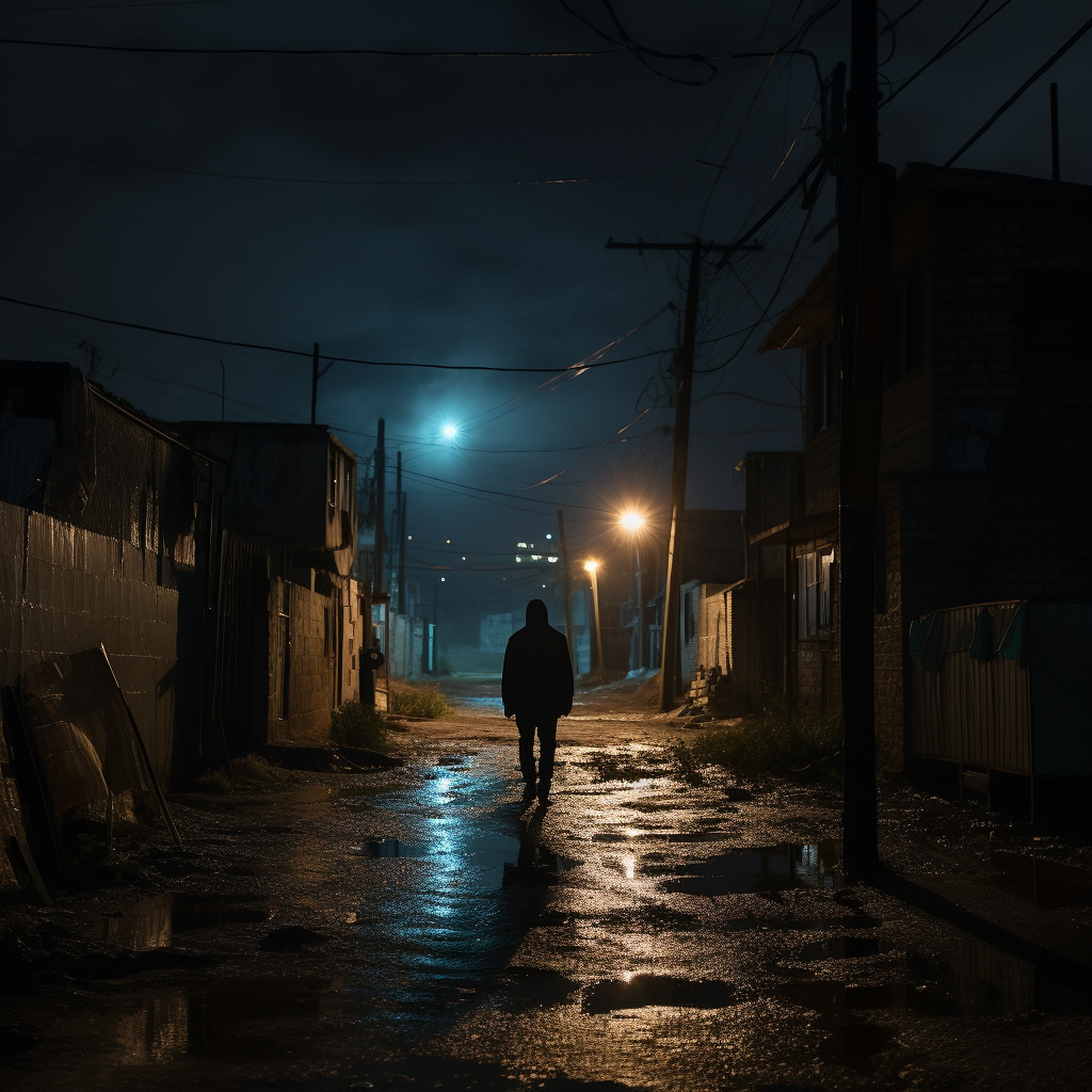 Lonely man in Palestine walking at night