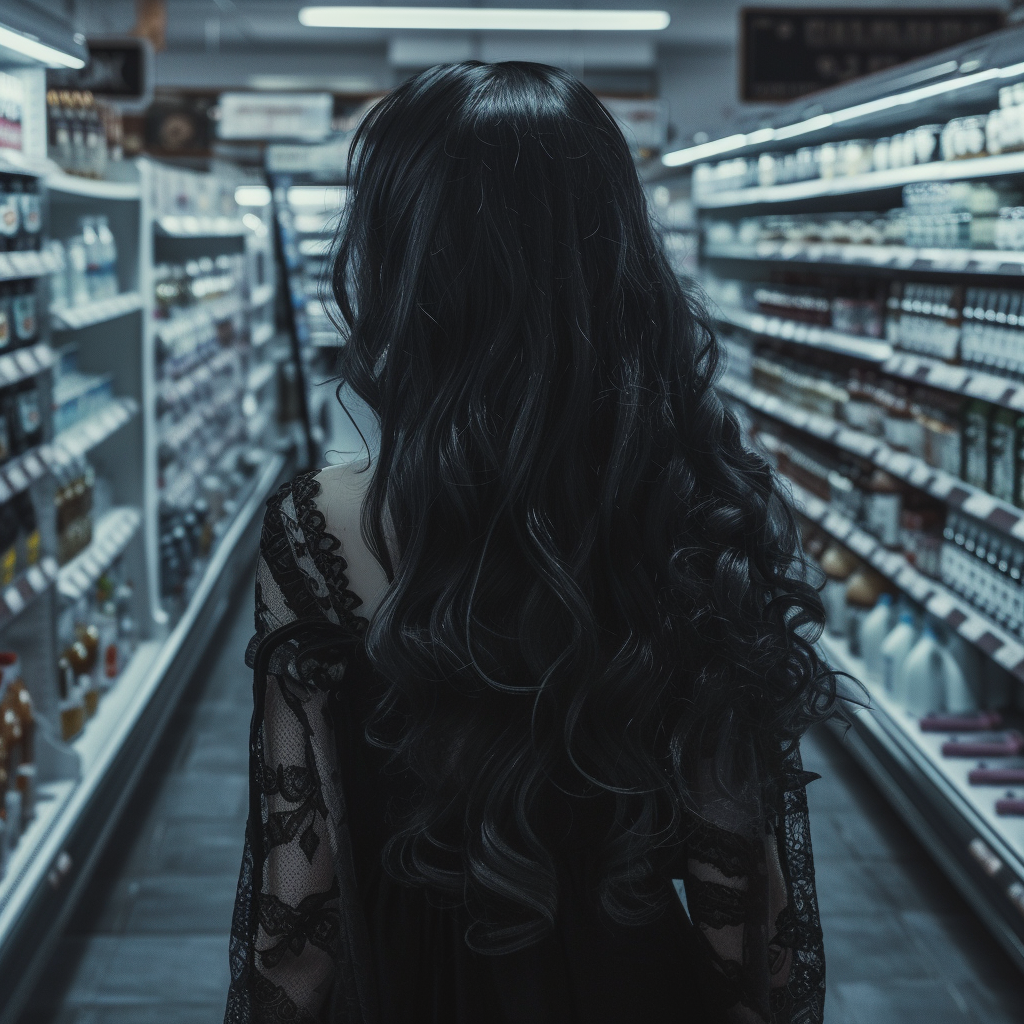 Goth Girl Shopping in Dark Supermarket