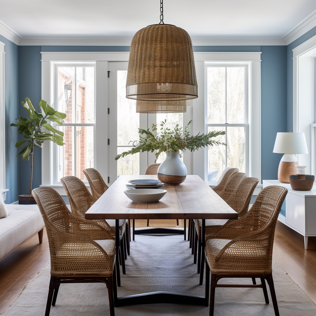 Long dining room table with seating