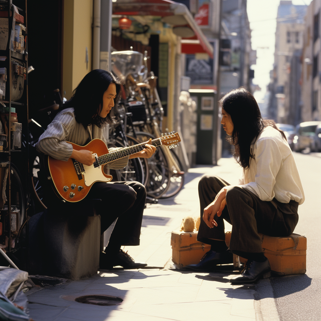 Japanese Musician Playing Guitar in 1990