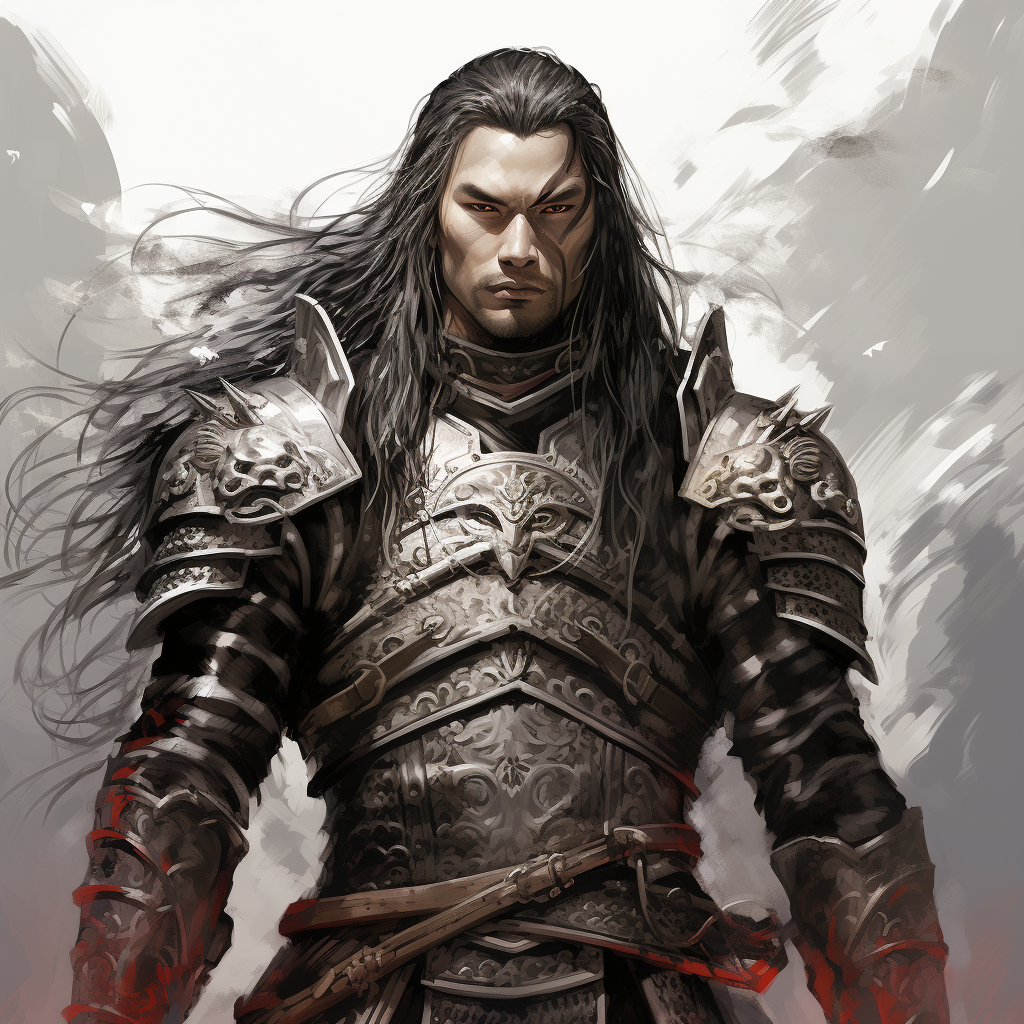 Long-Haired Oriental Warrior in Kusari Armour Artwork