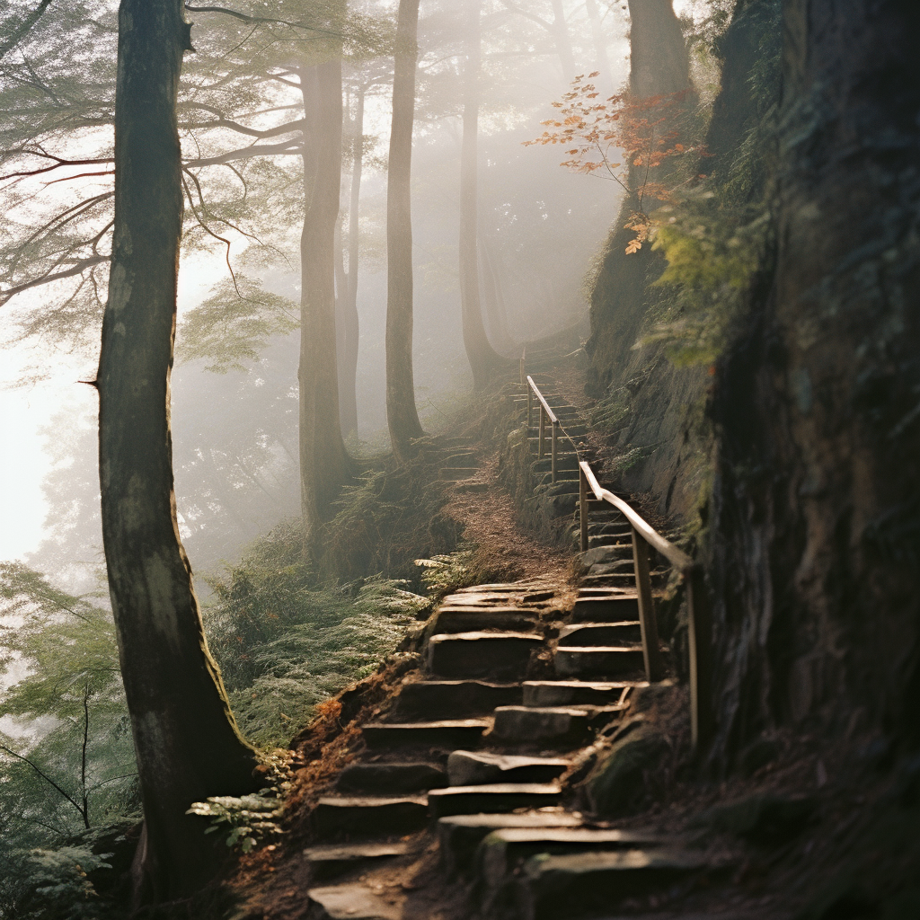 A breathtaking long stairway leading up the mountain