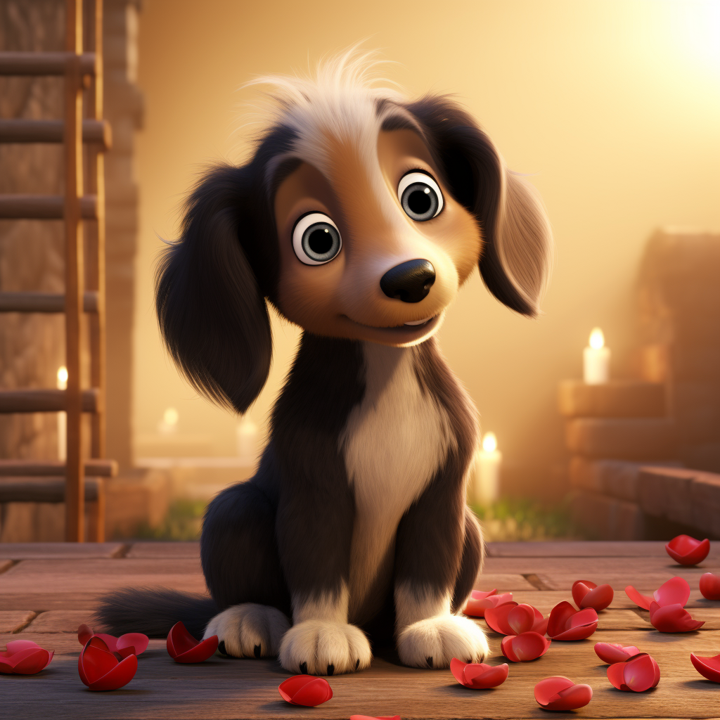 Adorable long hair puppy dachshund in Valentine scene