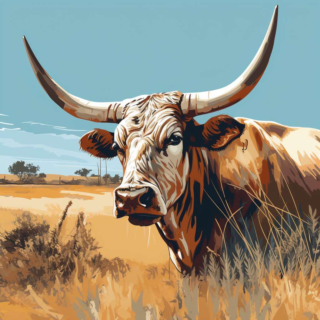 Longhorn Chewing Grain Vector Illustration