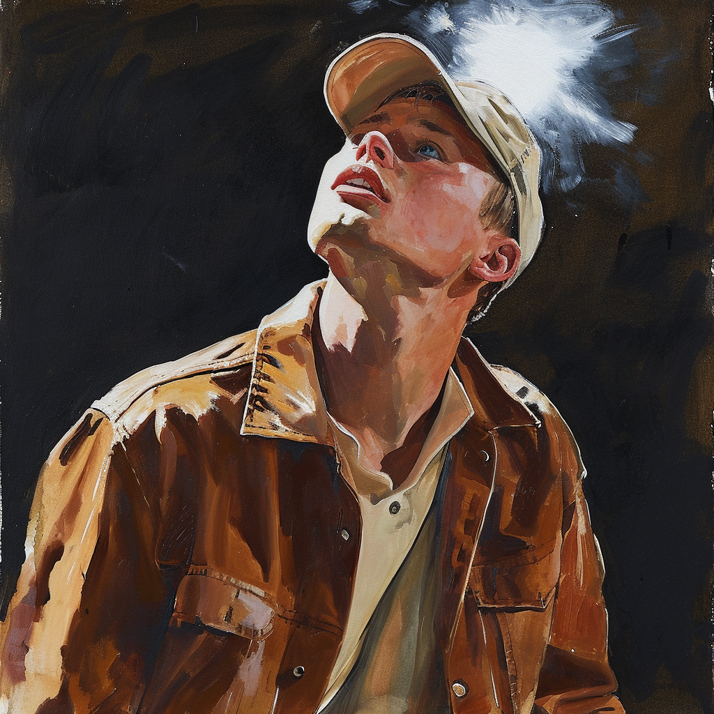 Loose gouache painting man in brown jacket