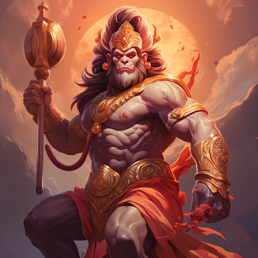 Lord Hanuman Hindu God Muscular with Mace