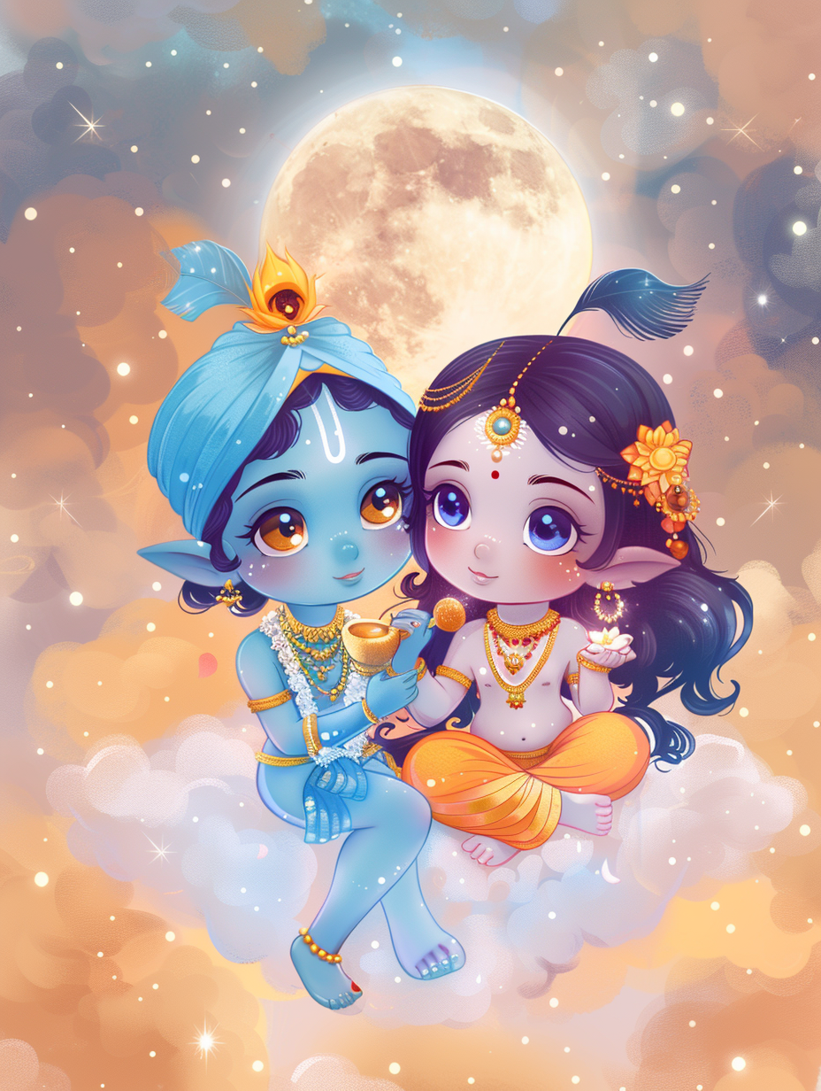 Chibi Lord Krishna Goddess Lakshmi