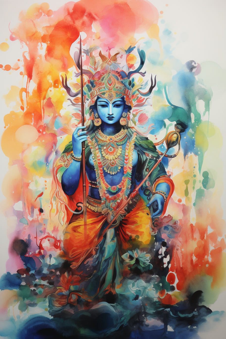 Lord Ram Watercolor Painting Vibrant Colors