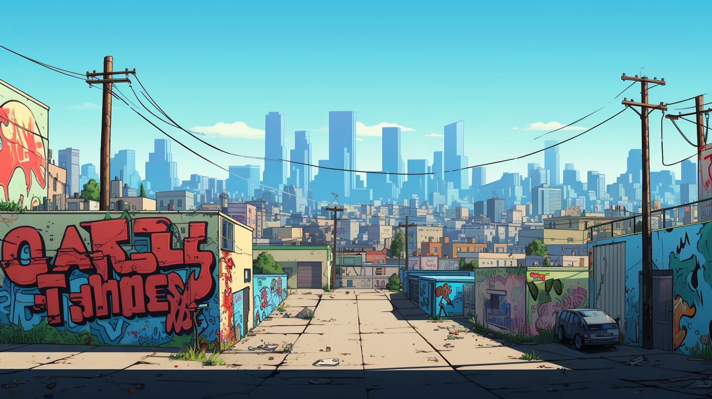 Los Angeles graffiti in ghetto flat design video game