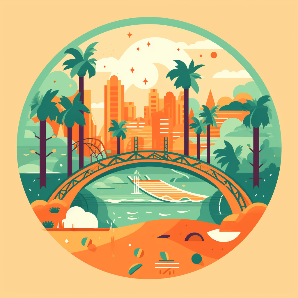 Los Angeles Logo with Beaches, Bridges, Hollywood