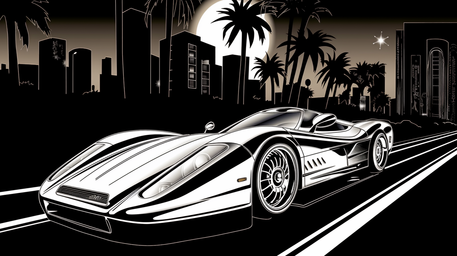 Manly yakuza gangster driving hypercar