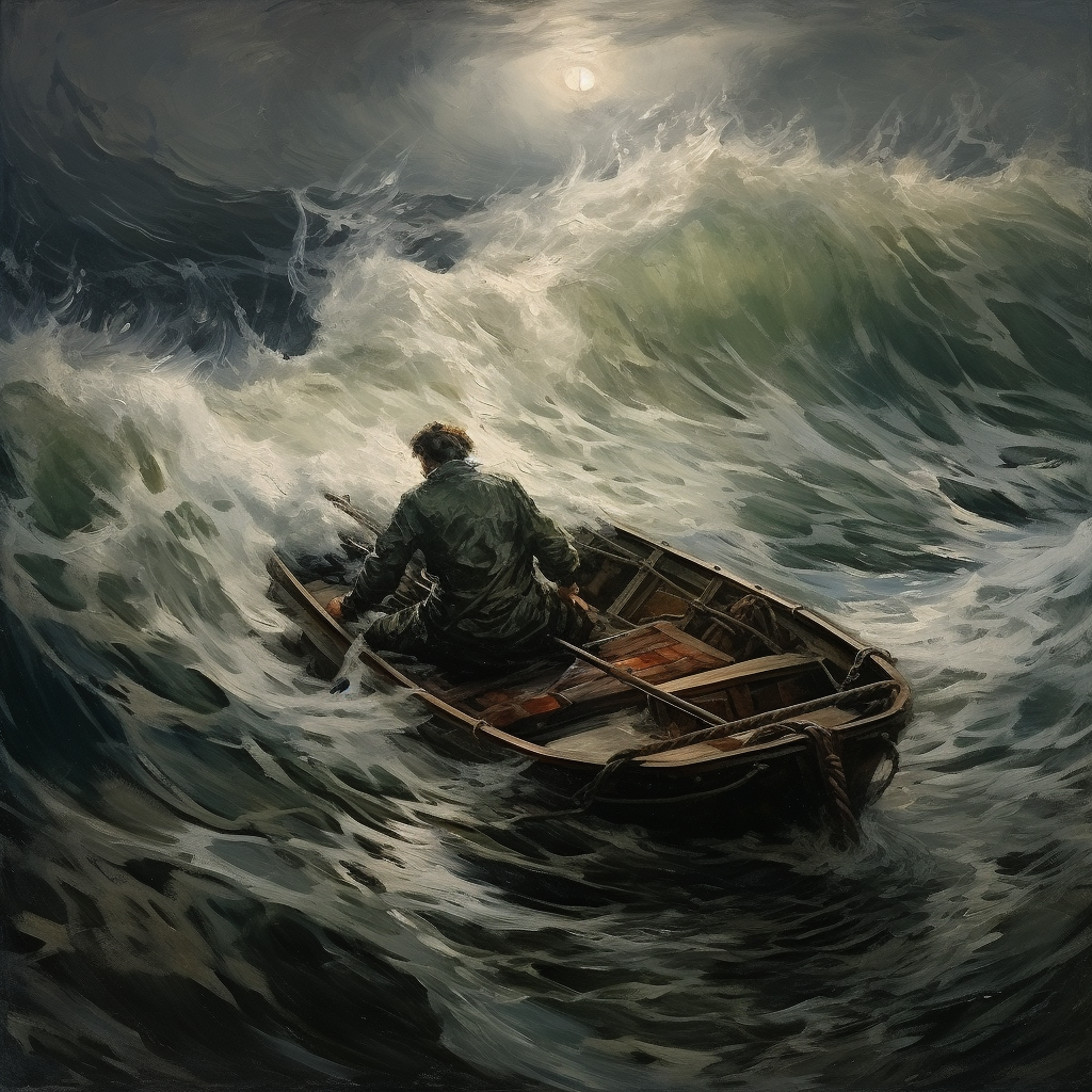 Man lost at sea painting