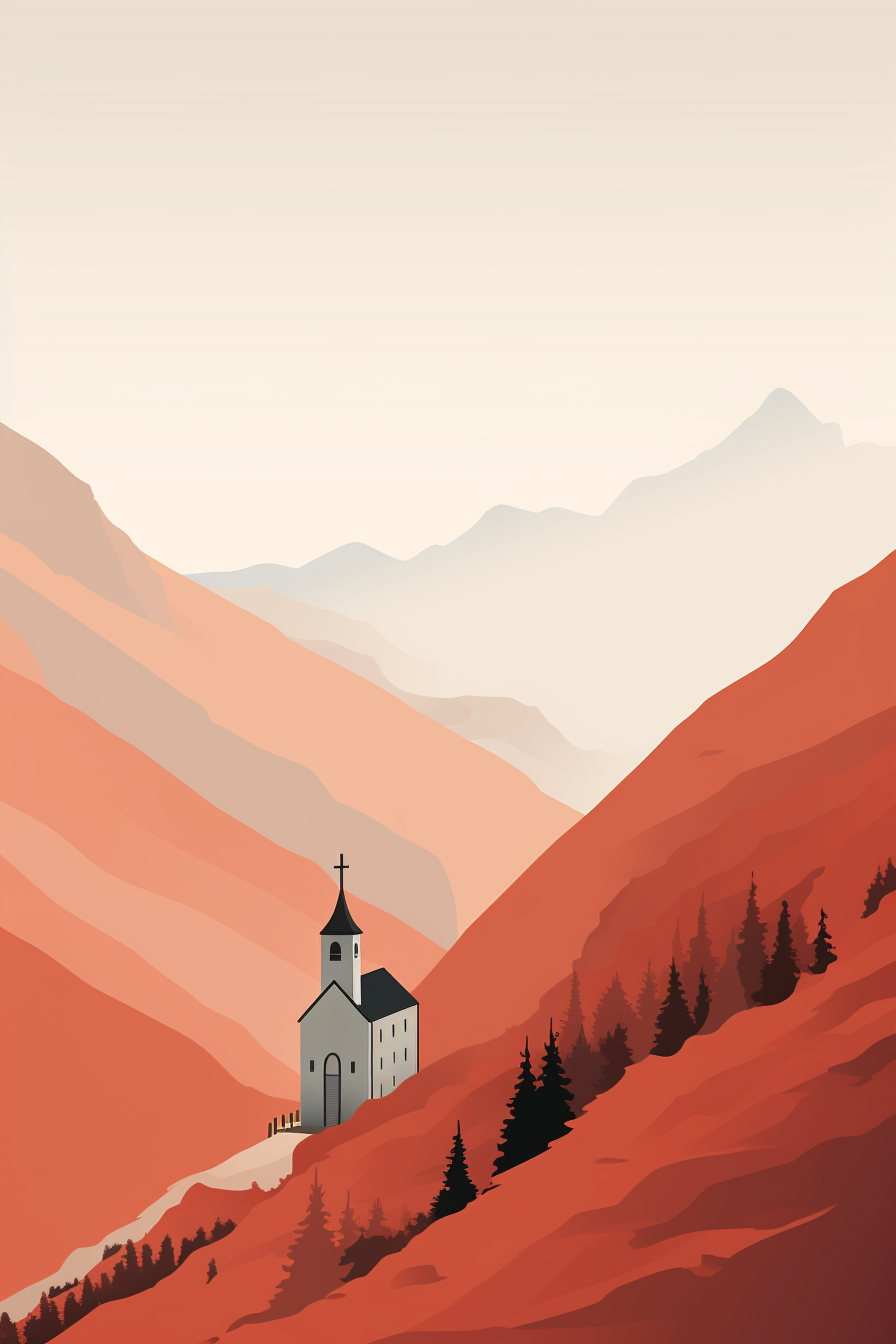 Minimalist poster of lost chapel in the mountains with Santa Maria