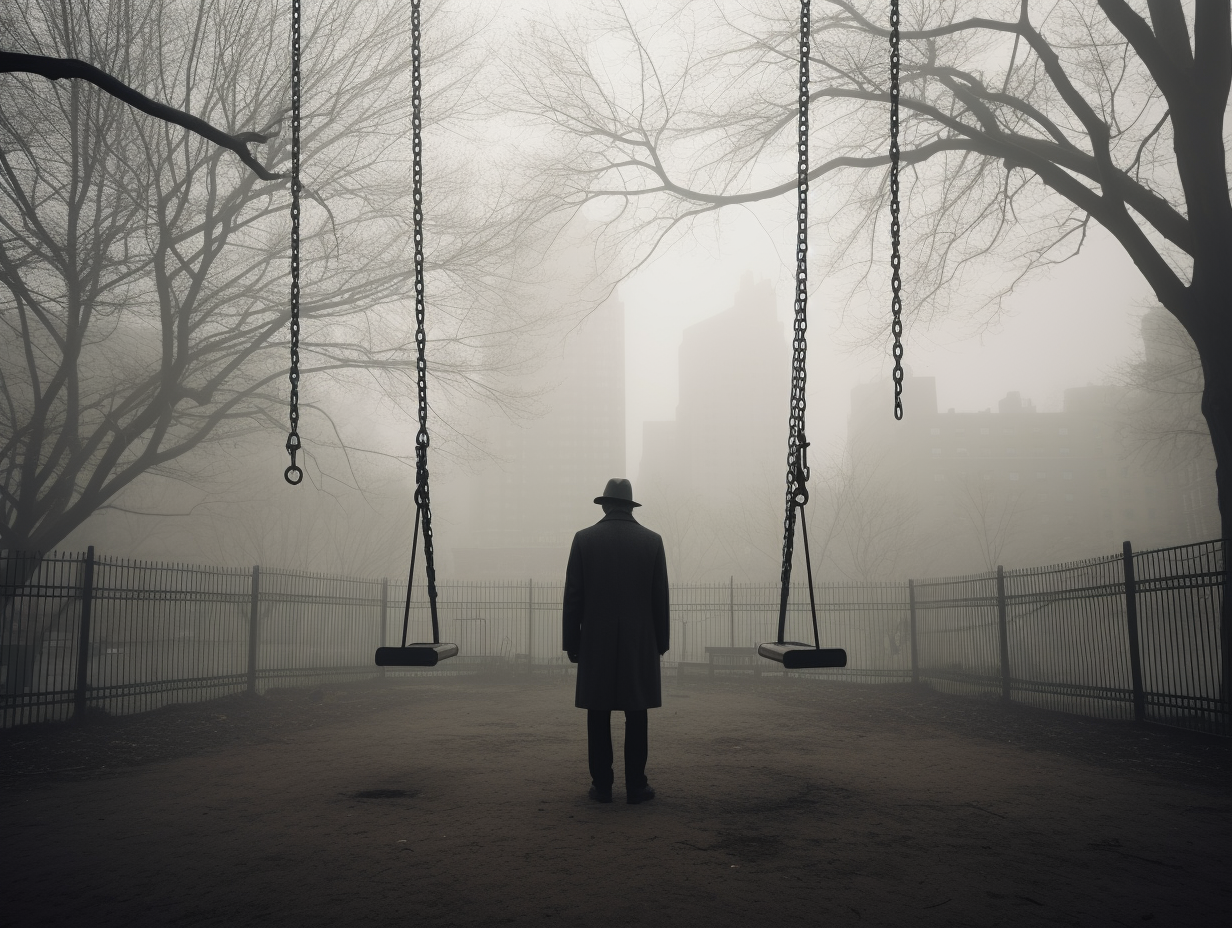 Middle-aged man in empty playground