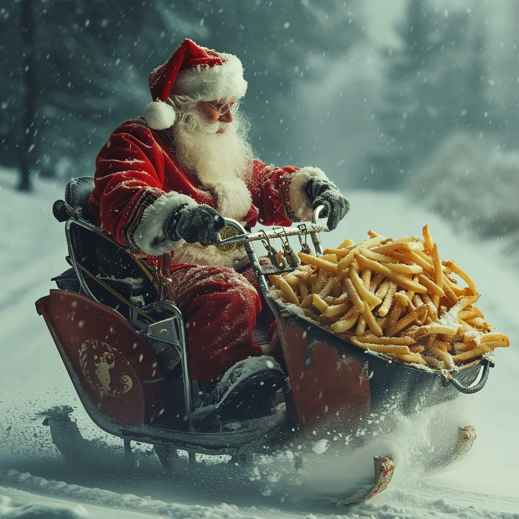 Santa's motor sledge with a load of fries