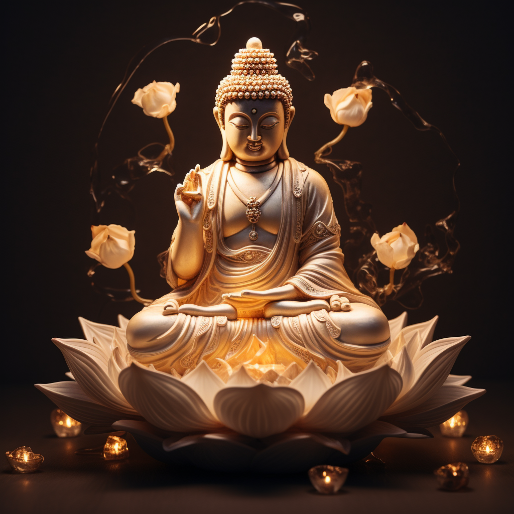 Meditating Buddha surrounded by Lotus Flower Light