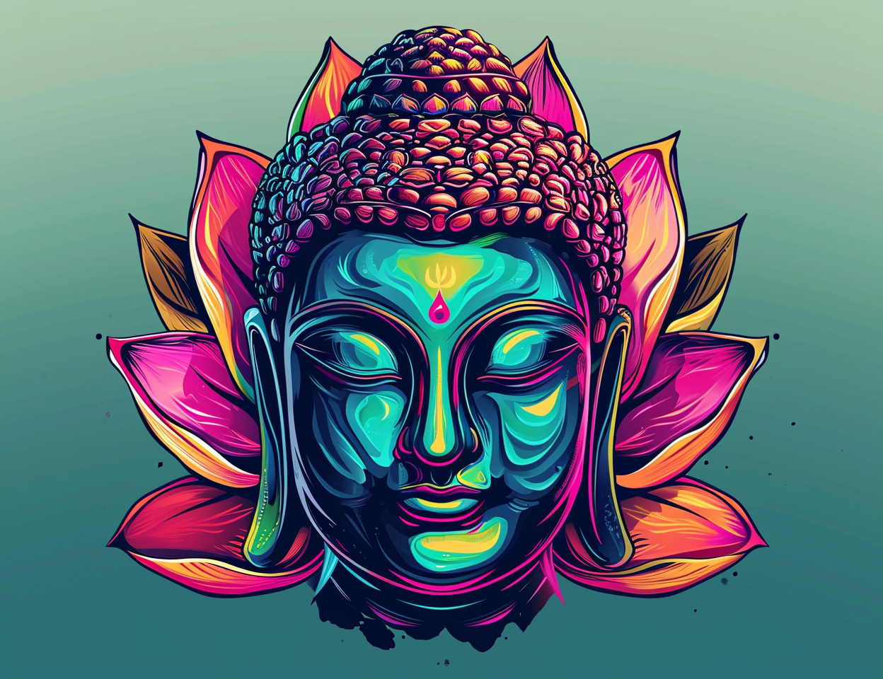 Vibrant lotus flower and Buddha face image