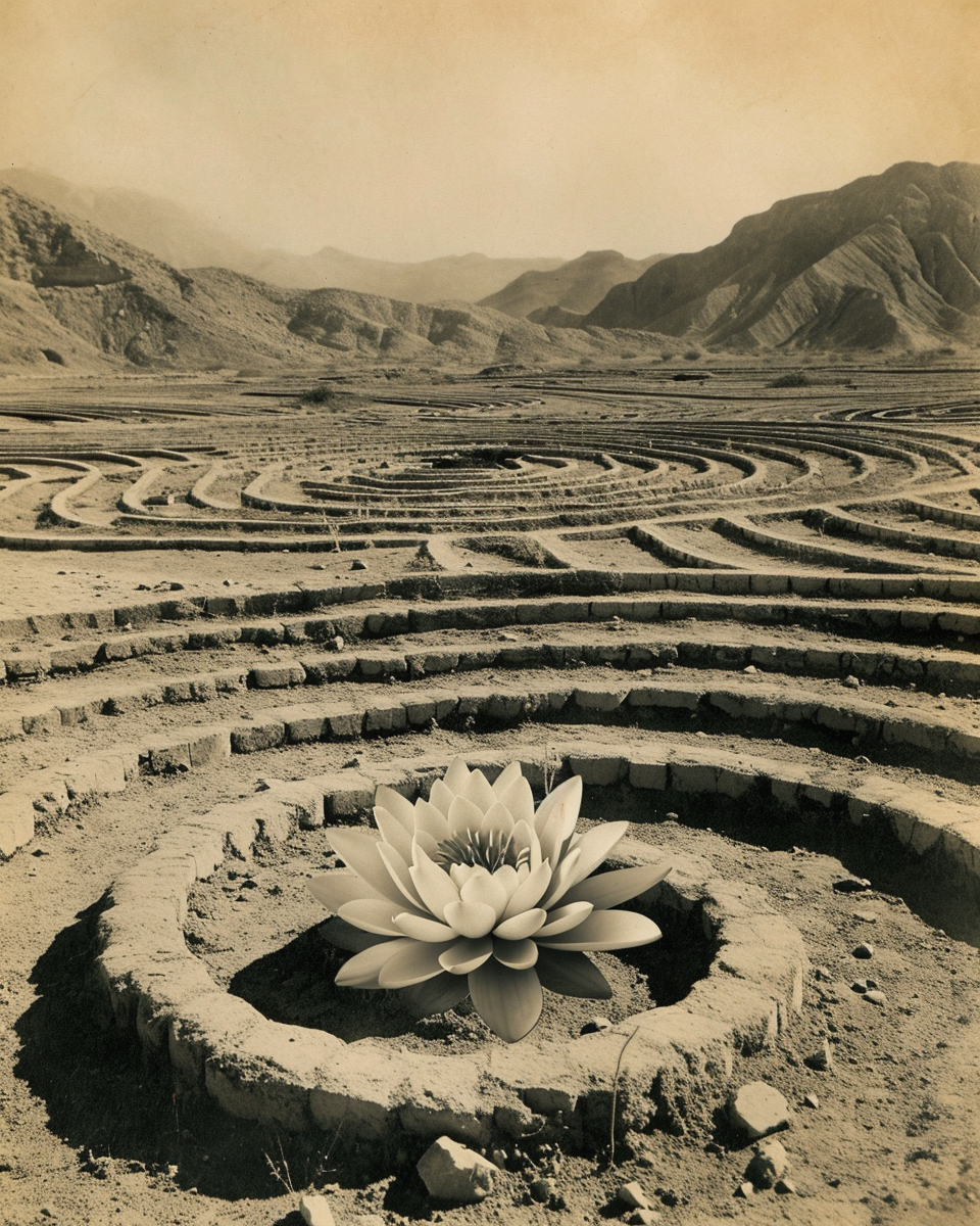 Lotus flower in desert hedge labyrinth