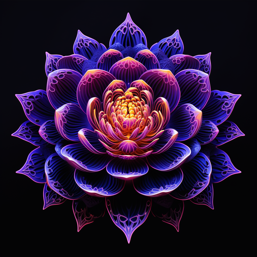 Lotus flower pulsating ultraviolet on black background