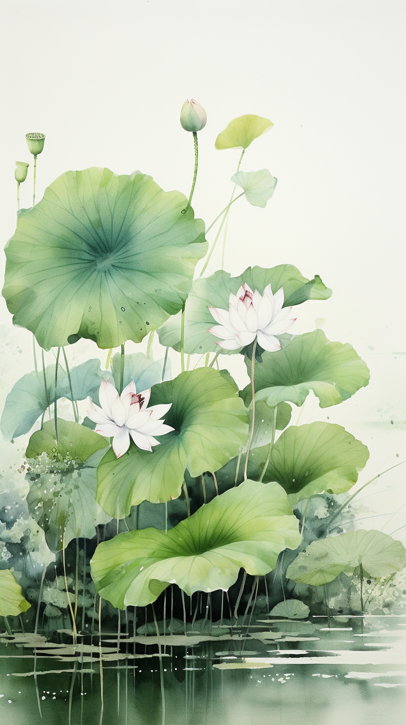 Lotus Ink Painting Leaves Splashing